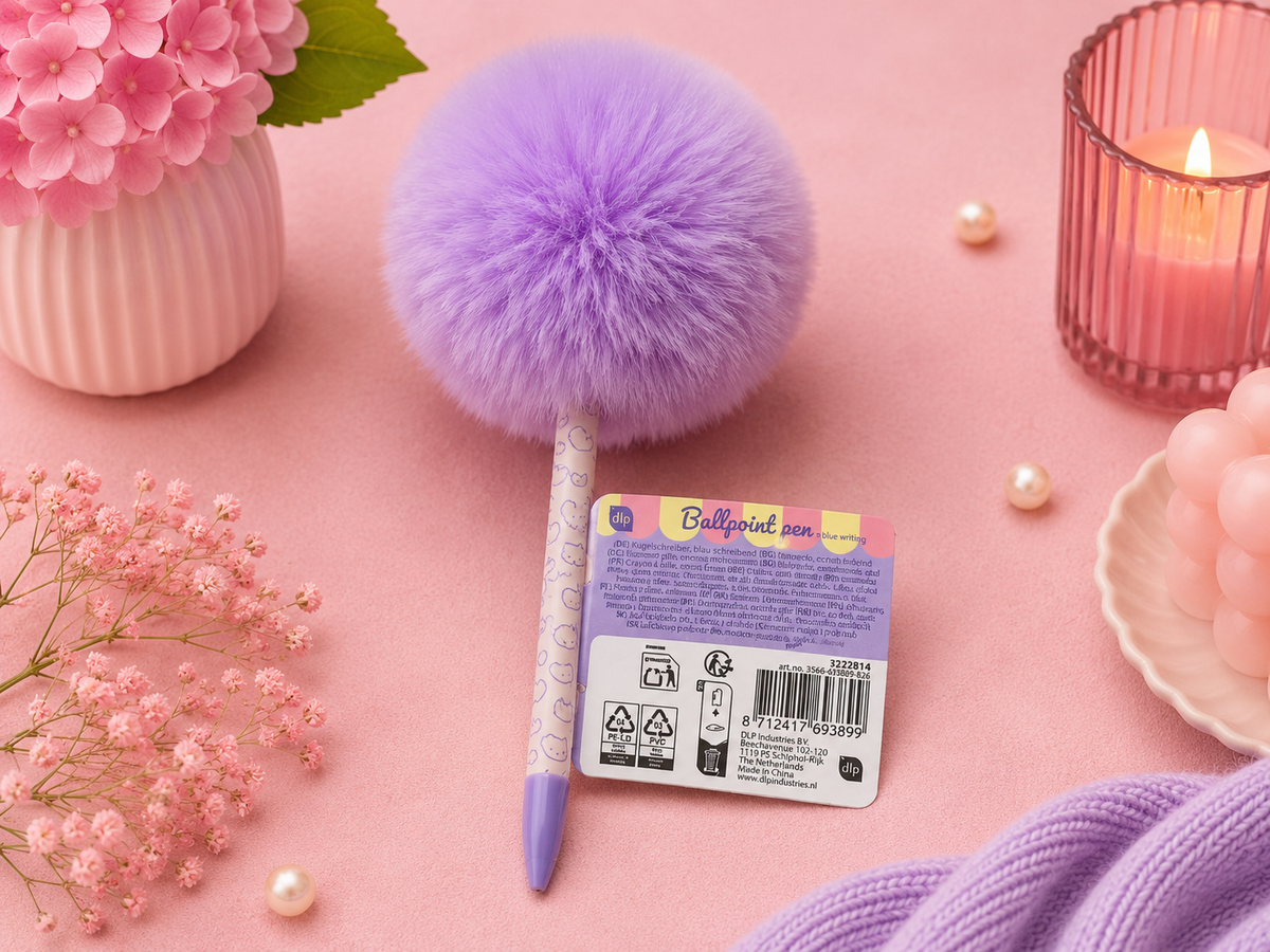Bolígrafo kawaii con pompón decorativo para escritorio