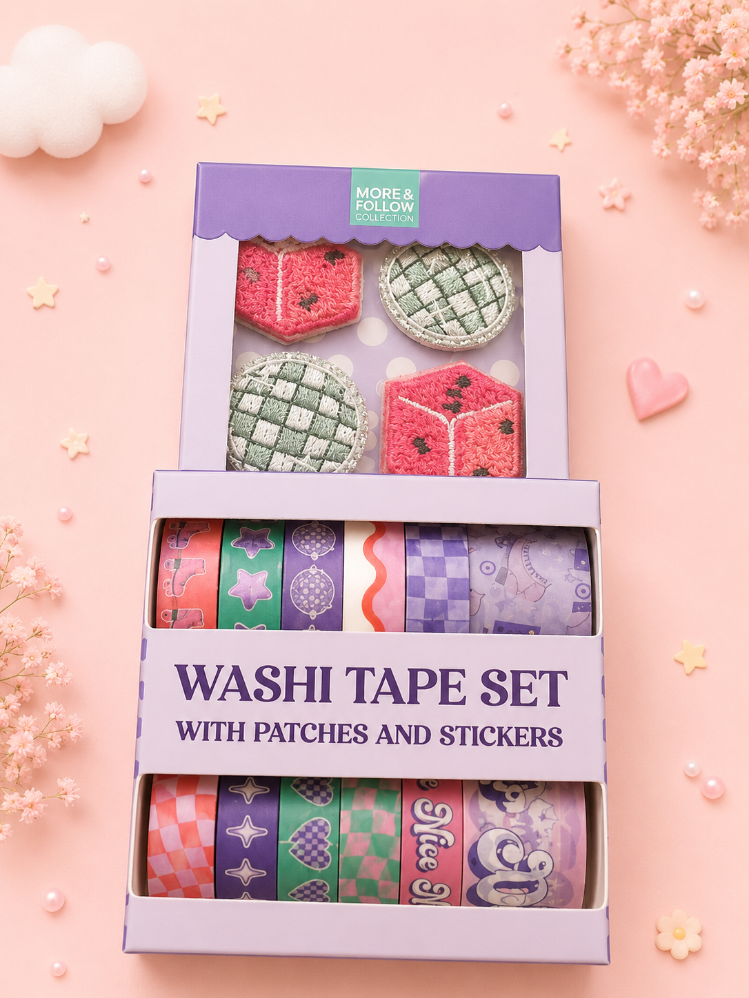 Washi tape con stickers en color rosa