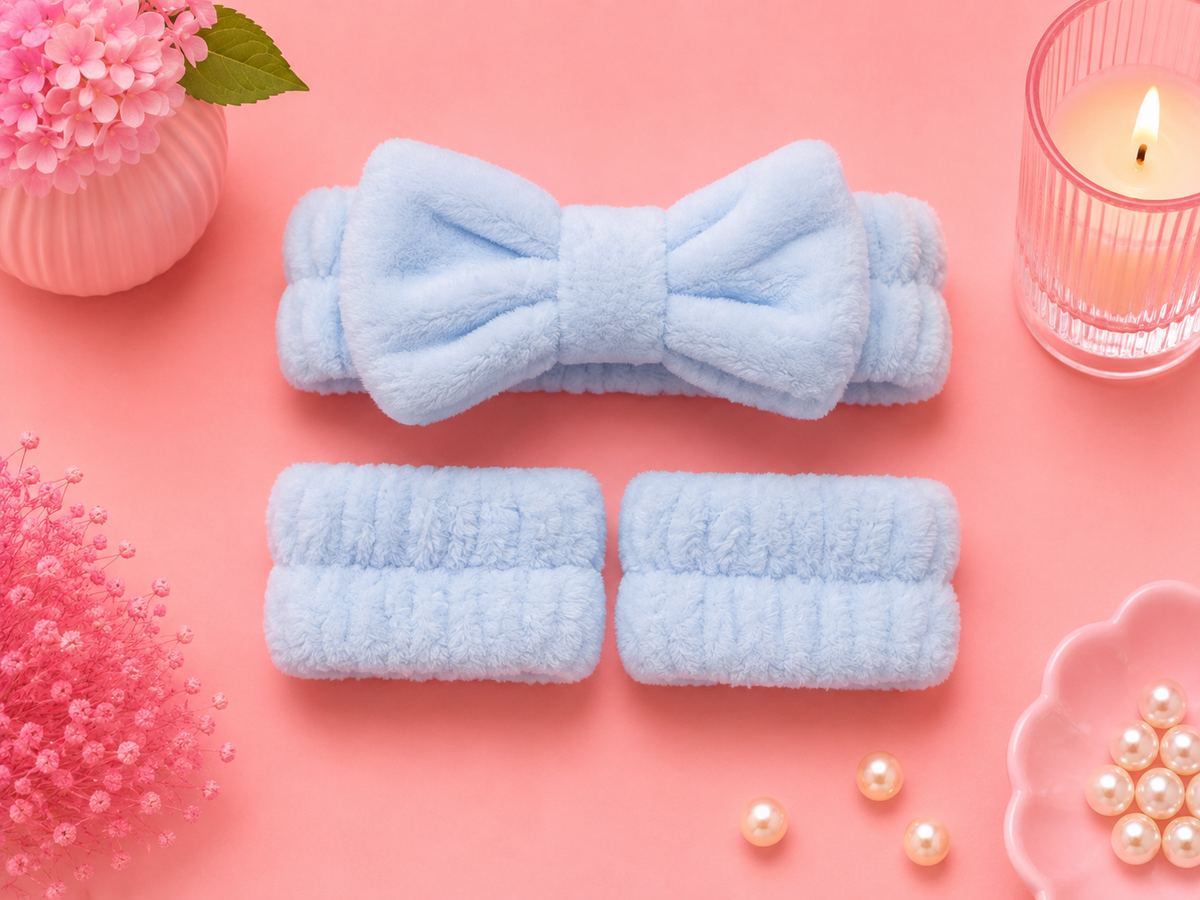 Pack de felpa y muñequeras para rutina facial