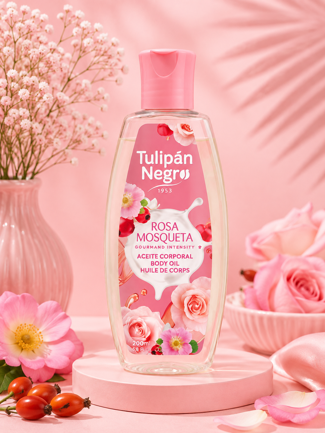Aceite corporal en color rosa