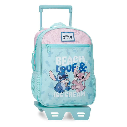 Mochila escolar turquesa con Stitch y Angel y trolley integrado
