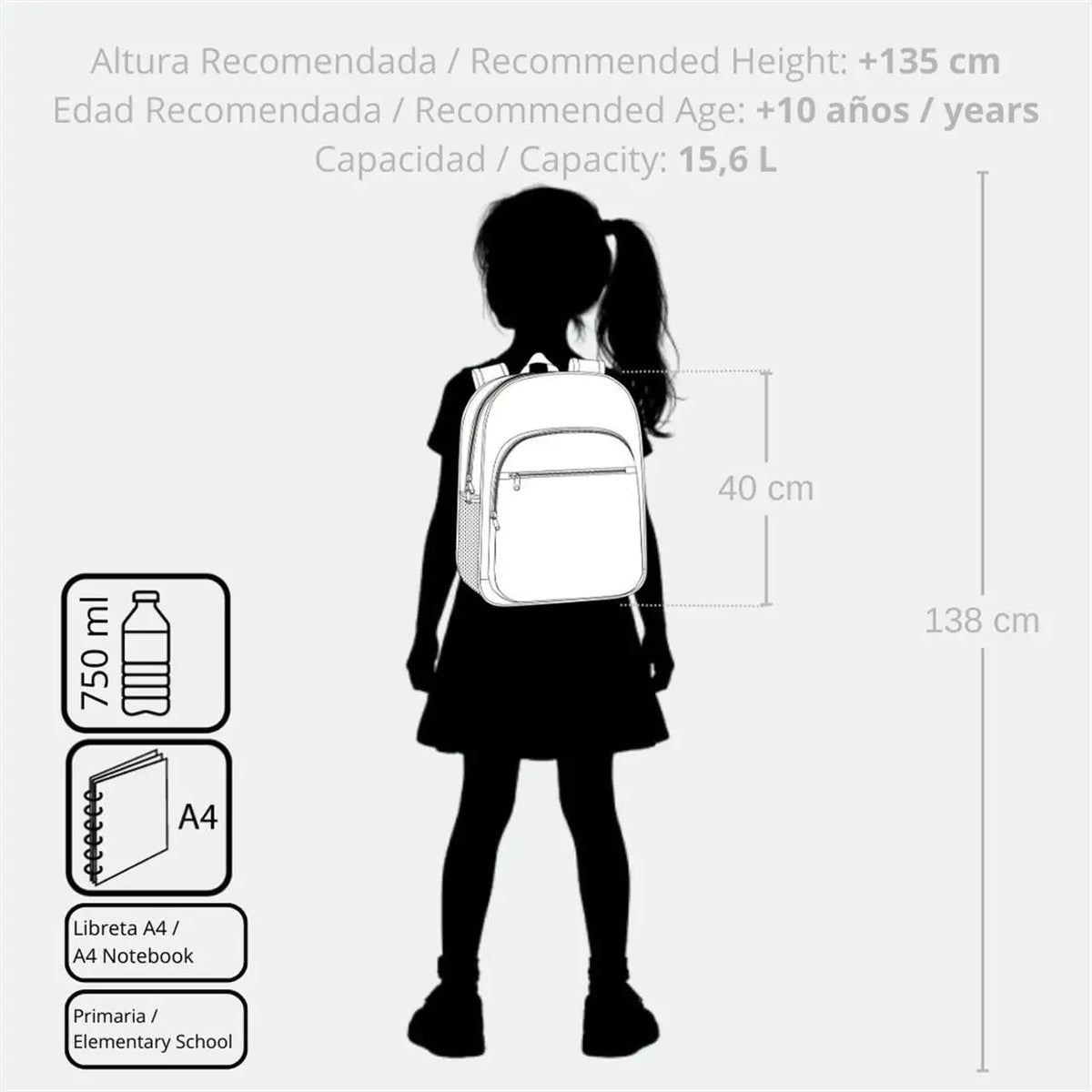 Compartimento principal y bolsillo frontal con doble tirador