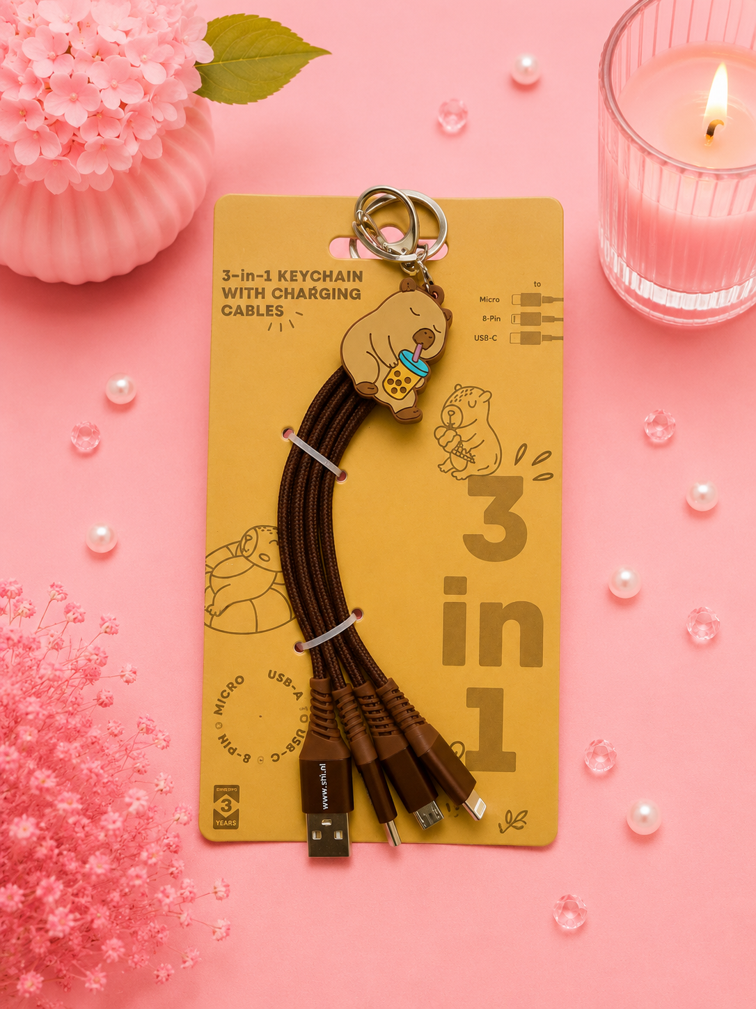 Accesorio cargador con formato de llavero kawaii