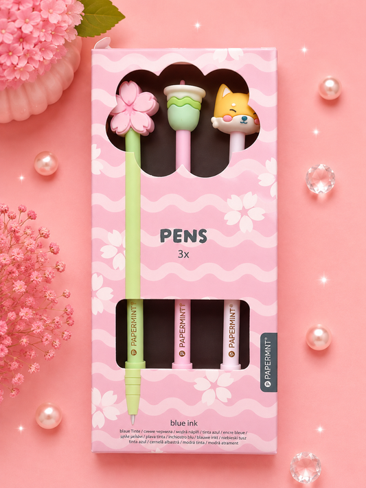 Pack de tres bolígrafos kawaii para papelería y uso diario