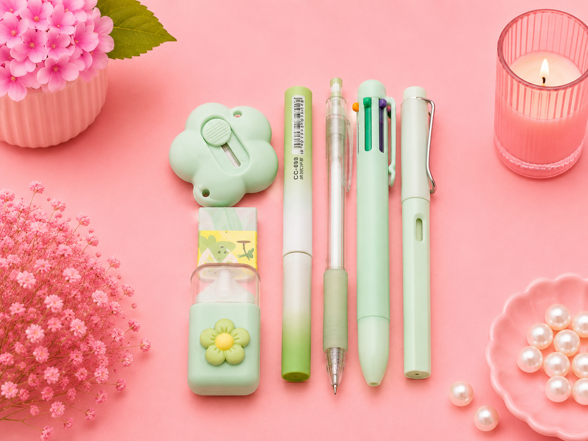 Presentación del set de papelería kawaii para estudio y oficina