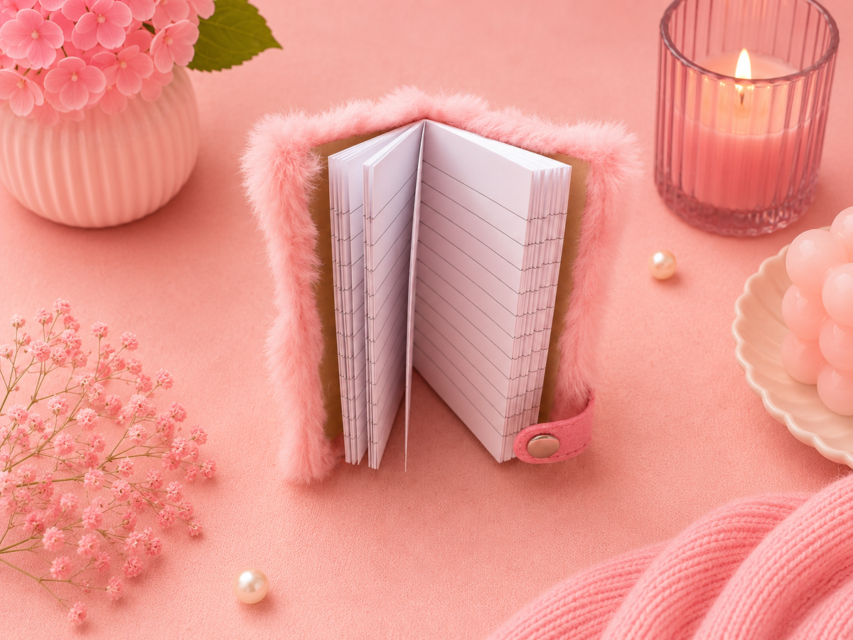 Detalle del diseño fluffy del cuaderno para estudio