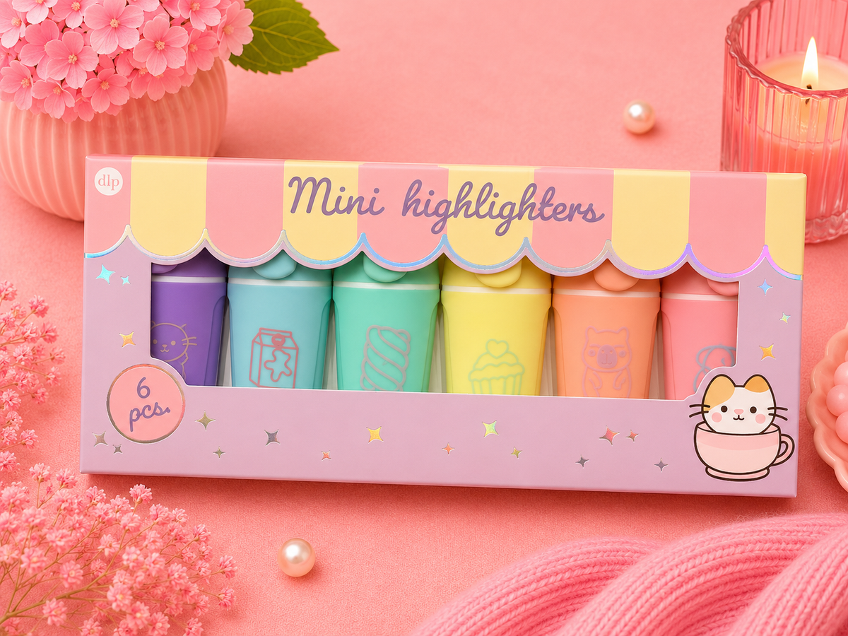 Detalle del diseño compacto de los subrayadores kawaii