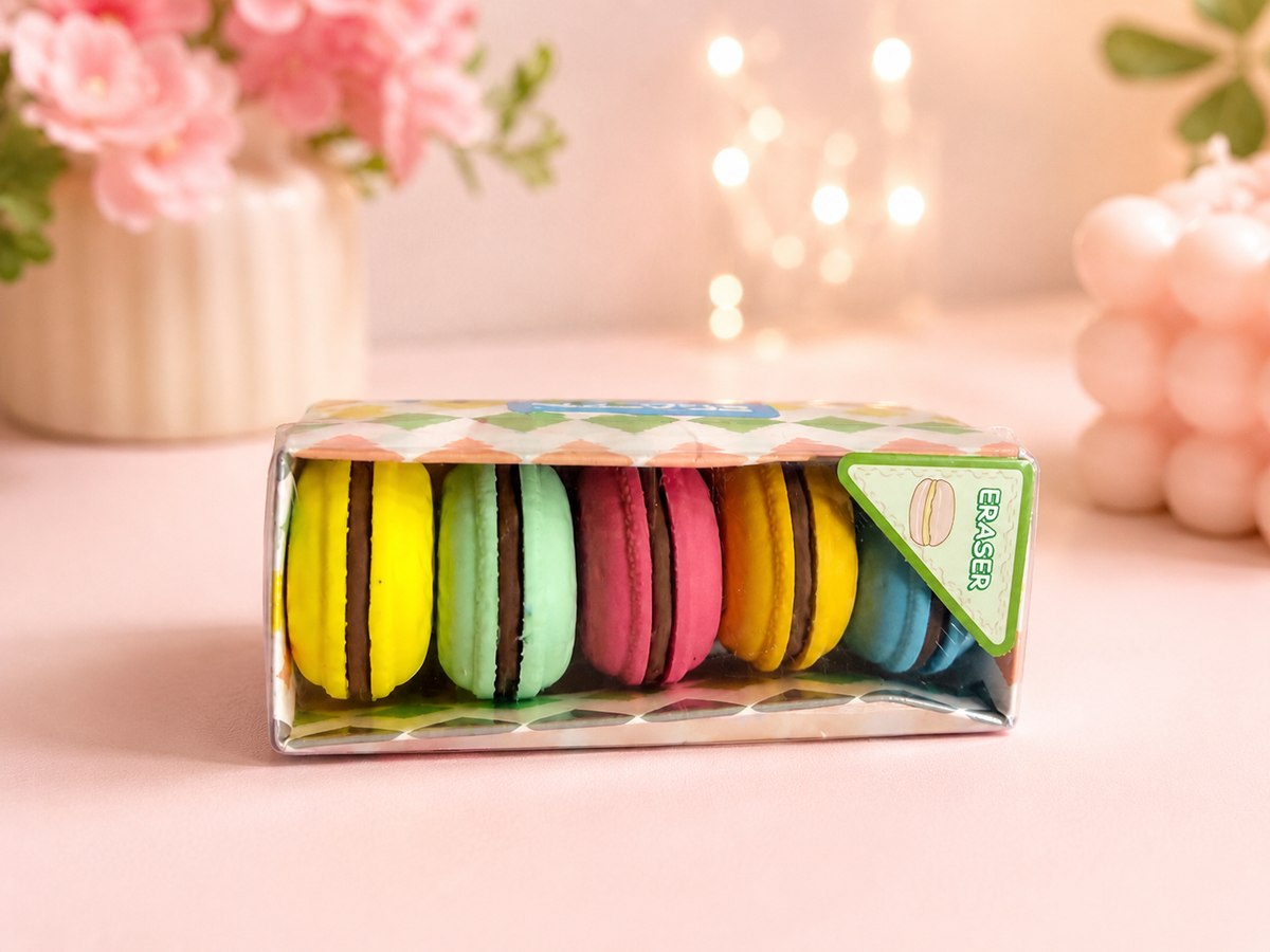 Borrador con forma de macarrón para estuche y escritorio