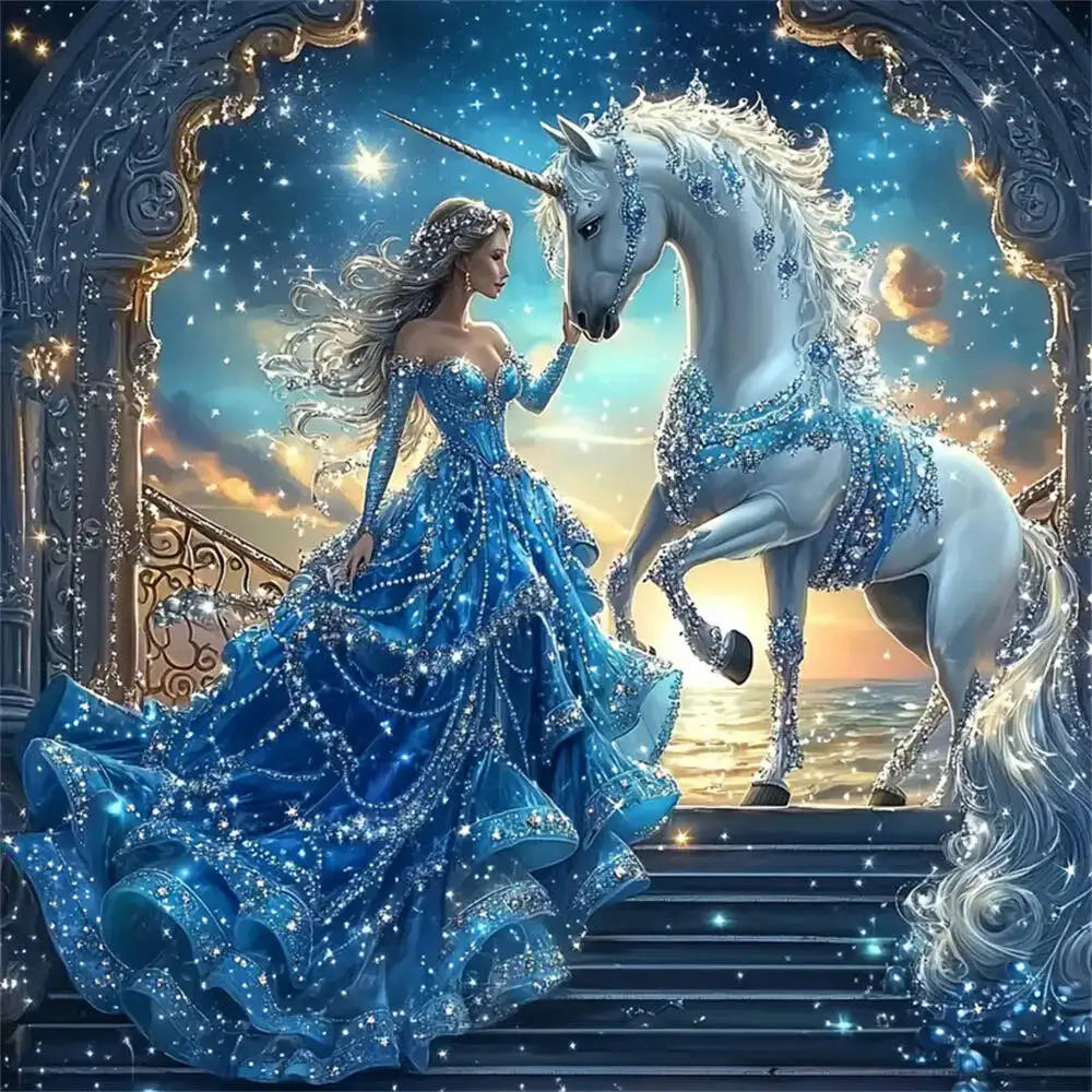 Unicornio princesa terminado con diamantes de colores