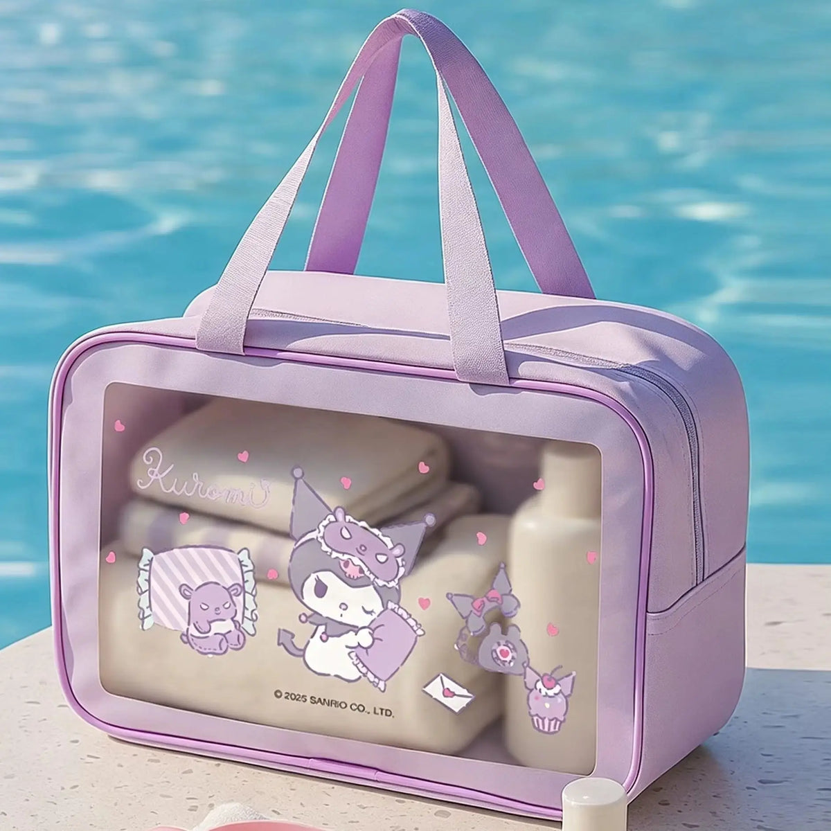 Bolsa Sanrio impermeable con ventana transparente y asa de mano