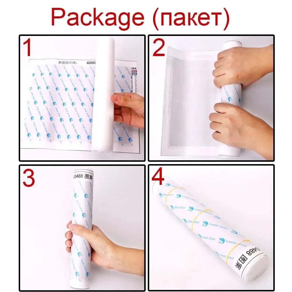 Contenido del kit de manualidades con lienzo y diamantes