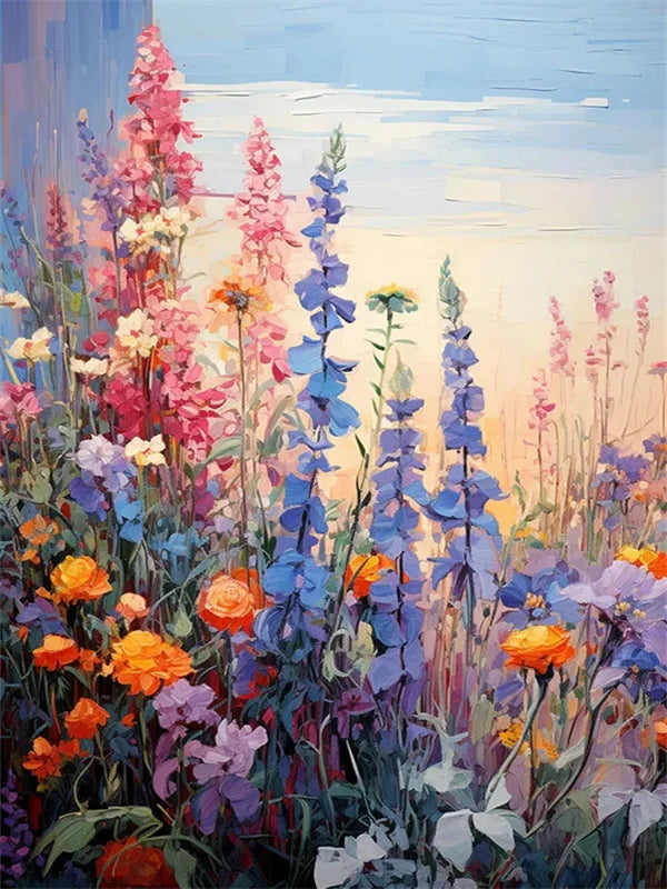 Paisaje floral en tonos lavanda para manualidades