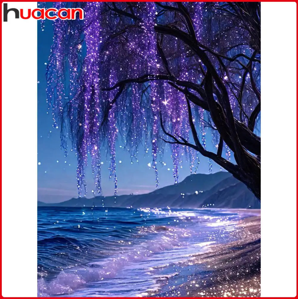 Paisaje de árbol bajo un cielo estrellado para diamond painting