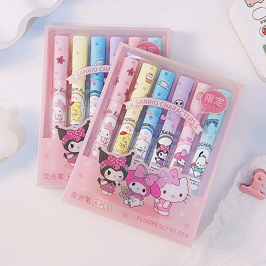Set de seis subrayadores kawaii para estudiar y organizar apuntes