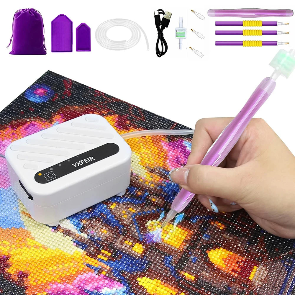 Bolígrafo eléctrico blanco con succión para diamond painting