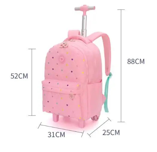 Detalle del tirador de mochila escolar con ruedas