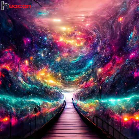 Paisaje de fantasía con cielo estrellado para diamond painting