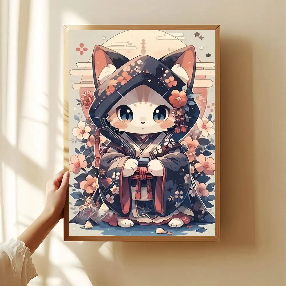 Kit de diamond painting 5D con diseño de gato estilo cartoon