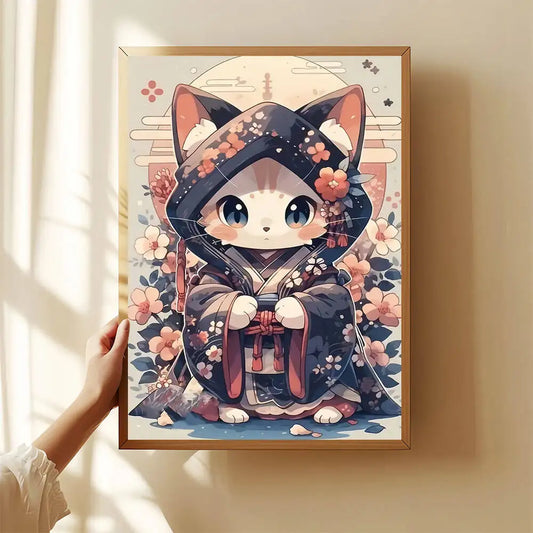 Kit de diamond painting 5D con diseño de gato estilo cartoon