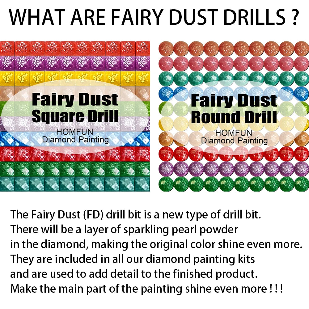 Diamantes Fairy Dust redondos junto a un lienzo personalizado