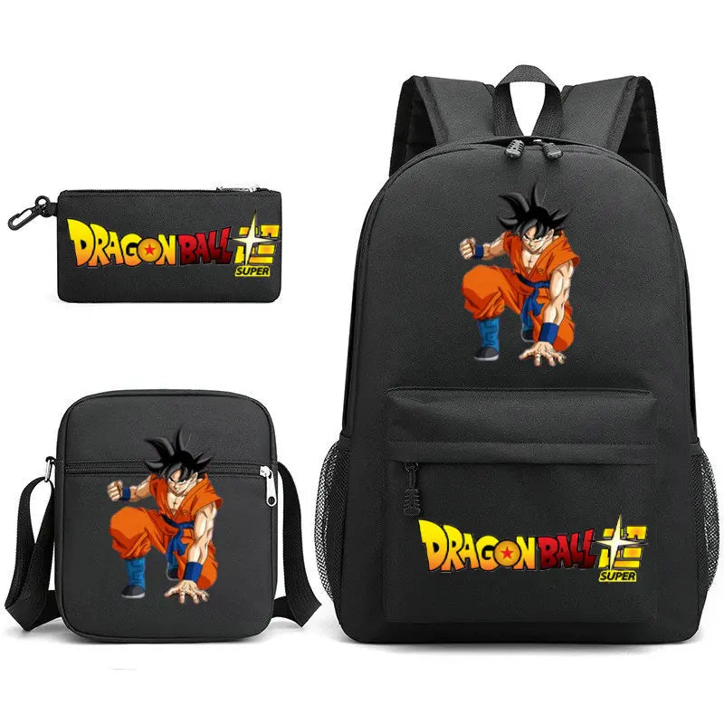 Vista frontal de mochila anime con diseño escolar