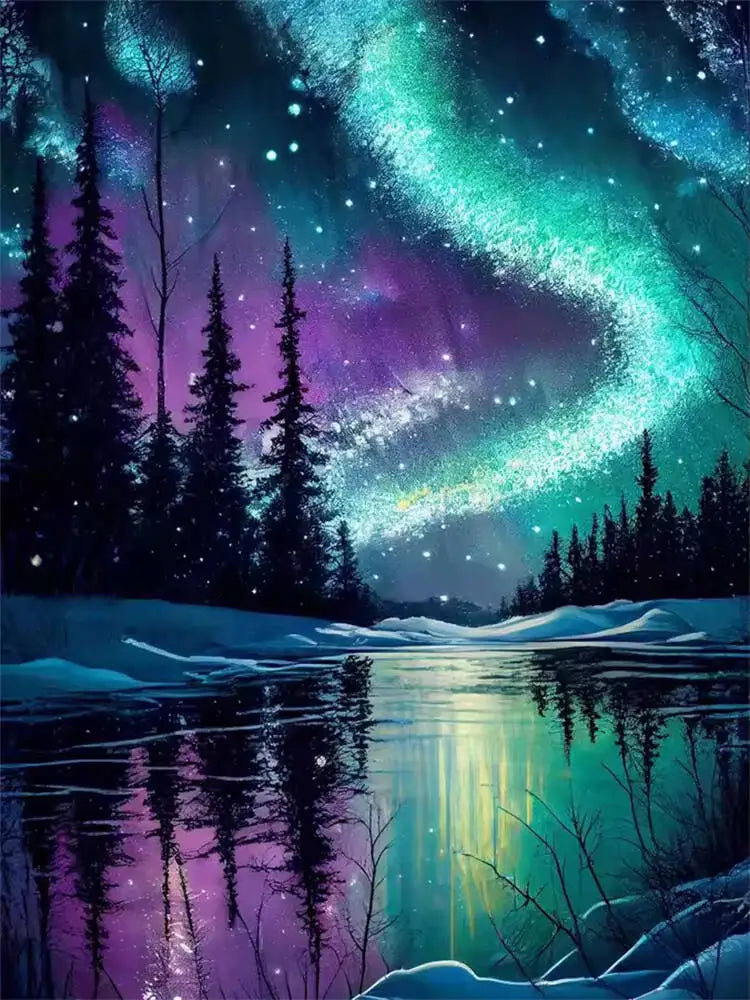 Paisaje de auroras y bosque para una manualidad creativa