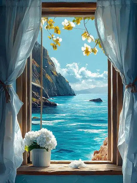 Escena de paisaje con flores para crear en casa