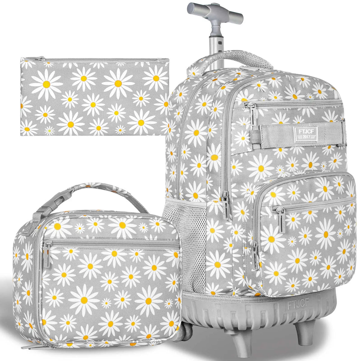 Mochila con ruedas junto a la fiambrera y el estuche
