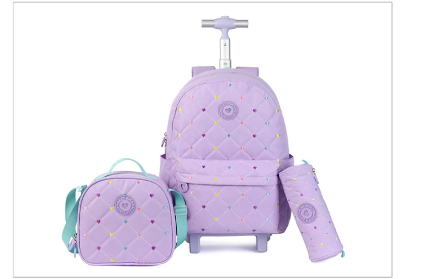 Mochila escolar verde con diseño práctico y ruedas