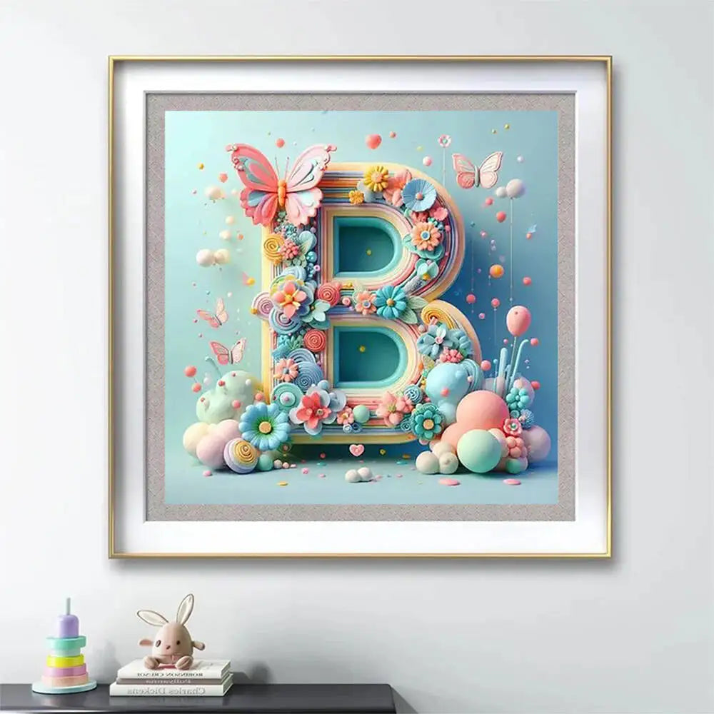 Diseño de diamond painting con letra del alfabeto