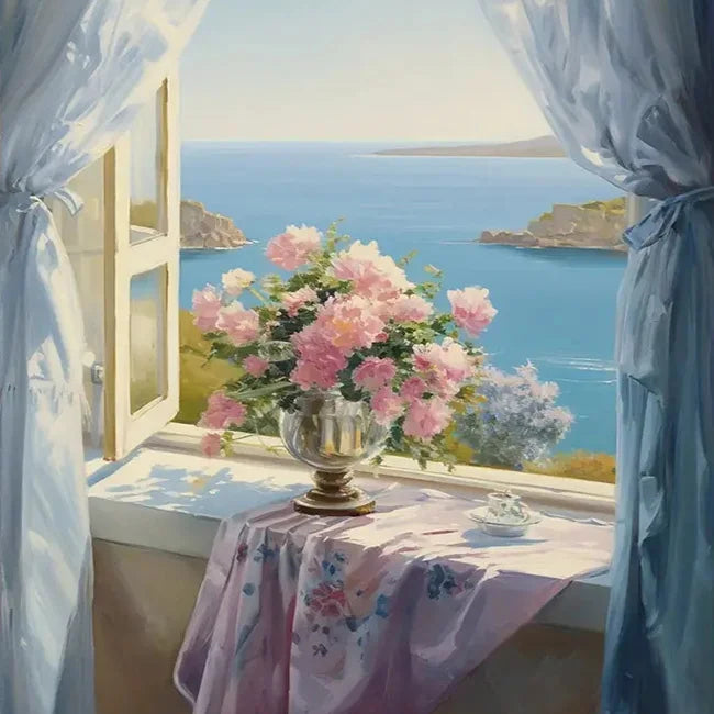 Acabado brillante de un cuadro de flores en pintura diamante