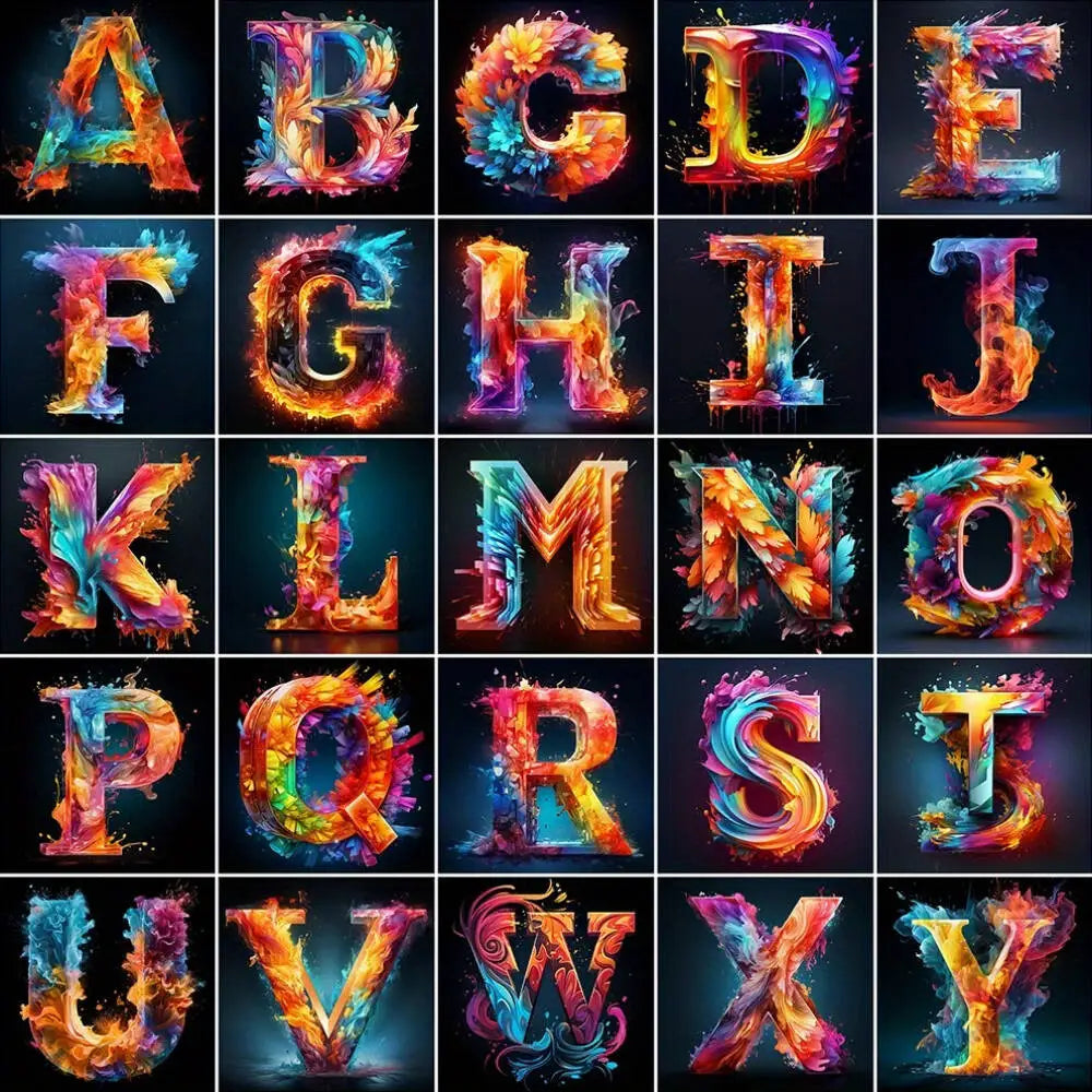 Kit 5D de letras con composición colorida para diamond painting