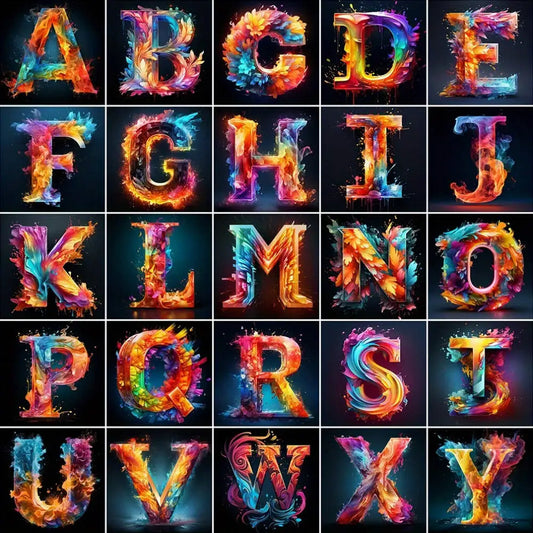 Kit 5D de letras con composición colorida para diamond painting