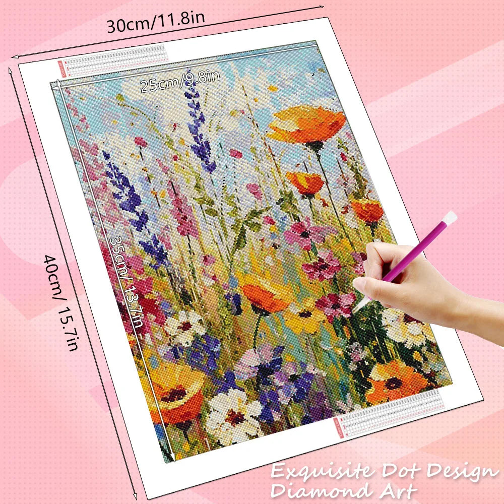 Lienzo adhesivo con paisaje floral para pintura con diamantes