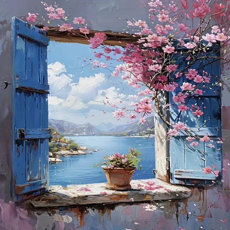 Lienzo cuadriculado preparado para completar el motivo floral