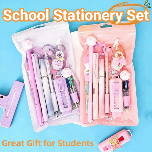 Set de papelería escolar kawaii con útiles para estudiar