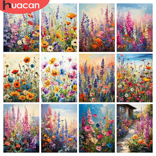 Kit 5D de paisaje floral para crear un diamond painting