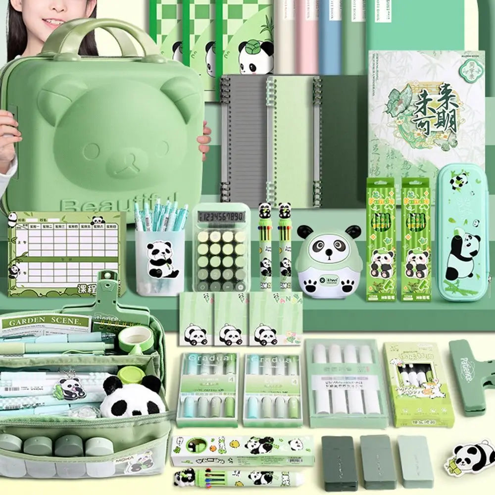 Set de papelería panda con estuche y regla