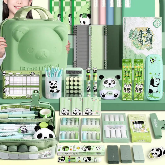Set de papelería panda con estuche y regla