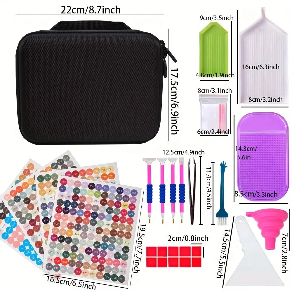 Herramientas para pintura con diamantes reunidas en un kit