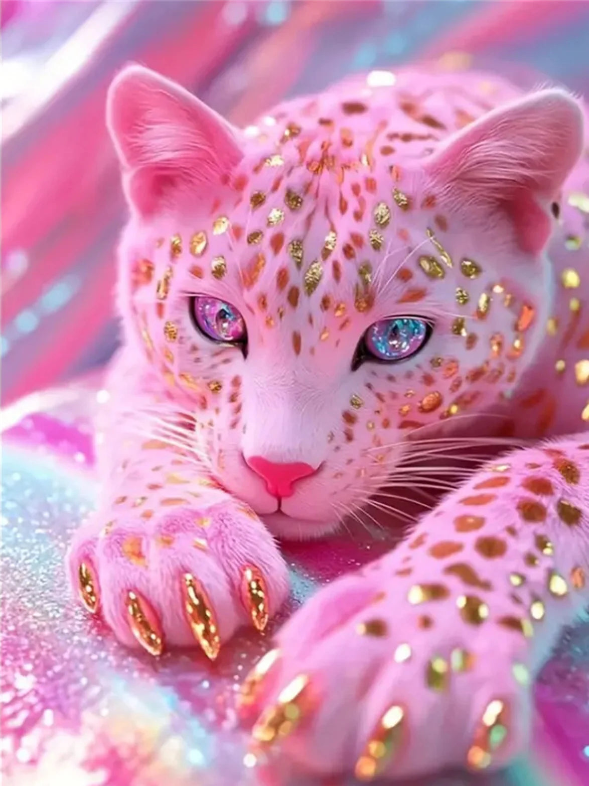 Resultado decorativo del diamond painting con temática de leopardo