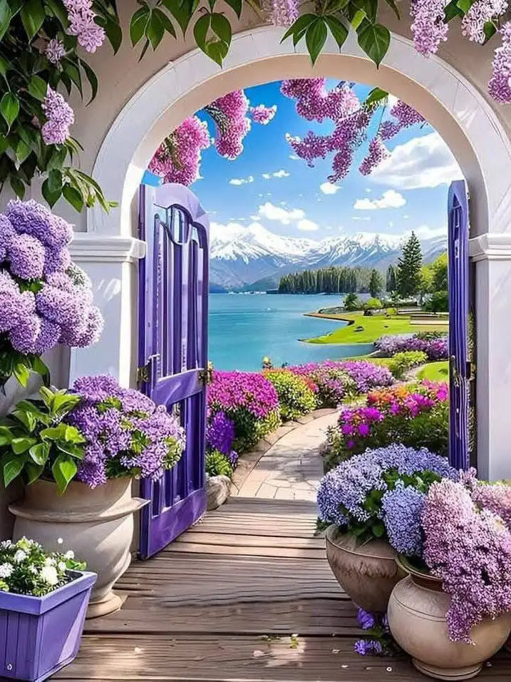 Paisaje floral decorativo realizado con diamantes