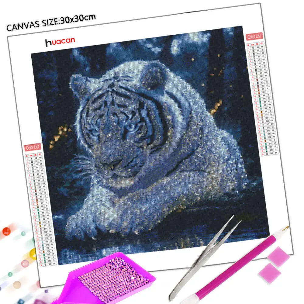 Kit de manualidades con lienzo de tigre y diamantes de resina