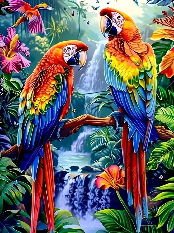 Elementos del proyecto de manualidades con motivo de ave tropical