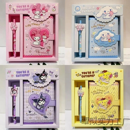 Set de cuaderno kawaii con bolígrafo de gel y caja de regalo