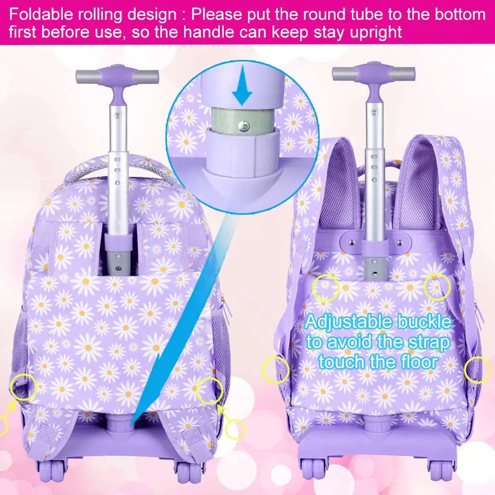 Mochila floral con ruedas en color morado