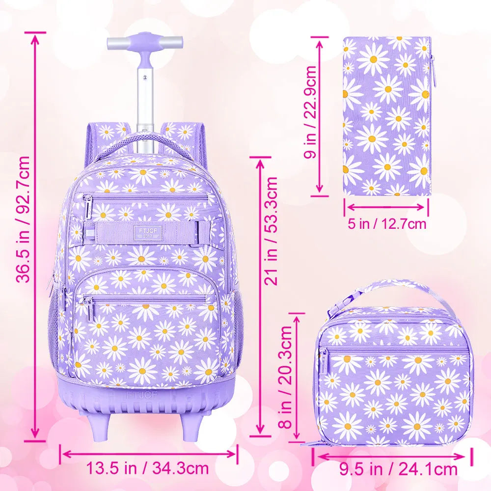 Mochila floral rosa con fiambrera y estuche