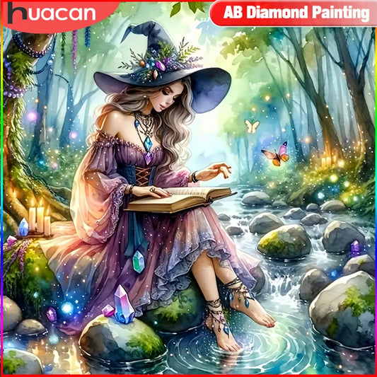 Diseño completo de chica bruja con mariposas para diamond painting