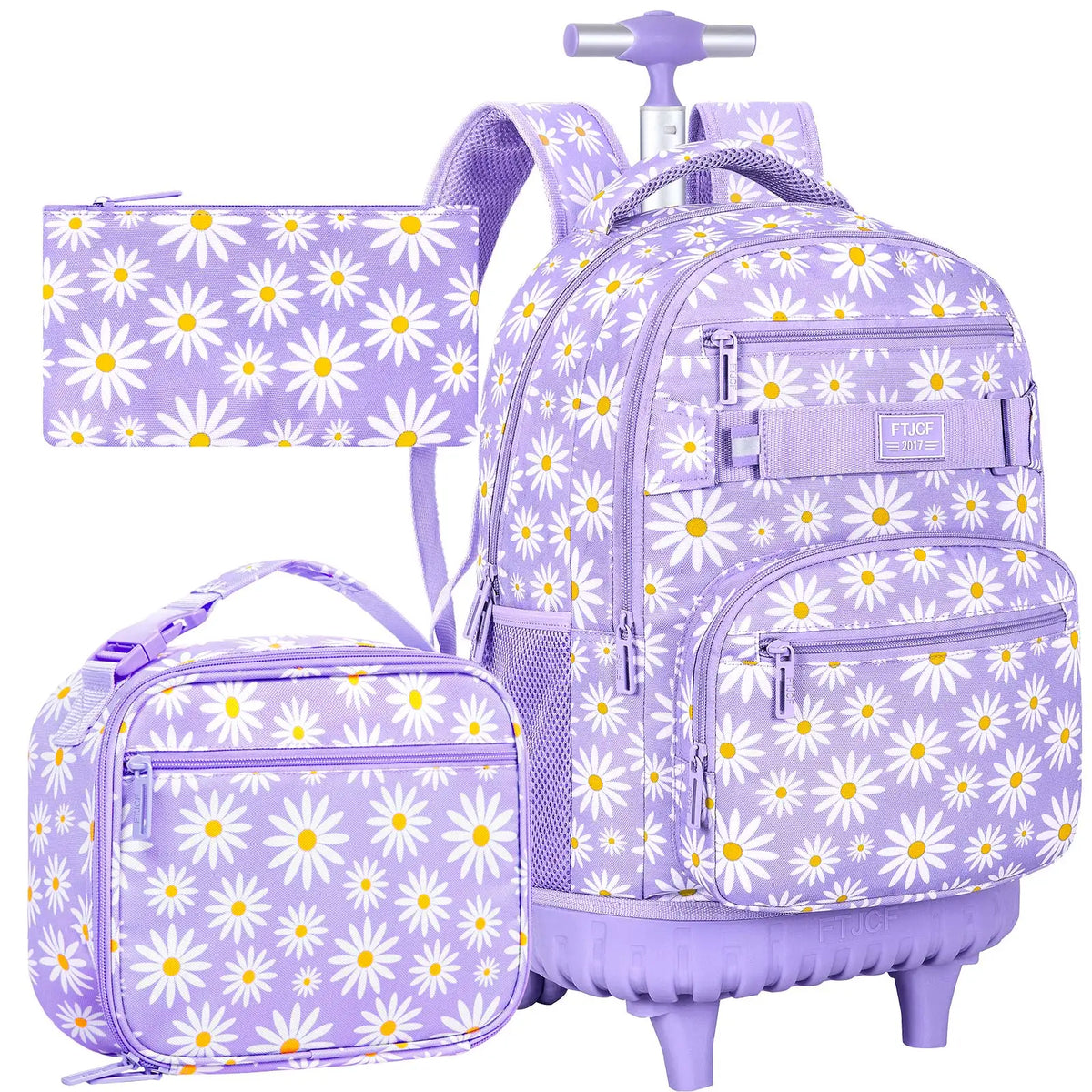 Mochila floral con ruedas en color negro