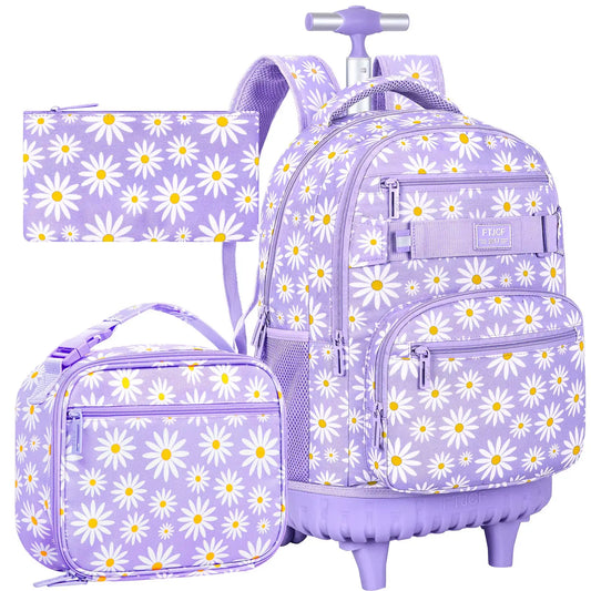 Mochila floral con ruedas en color negro